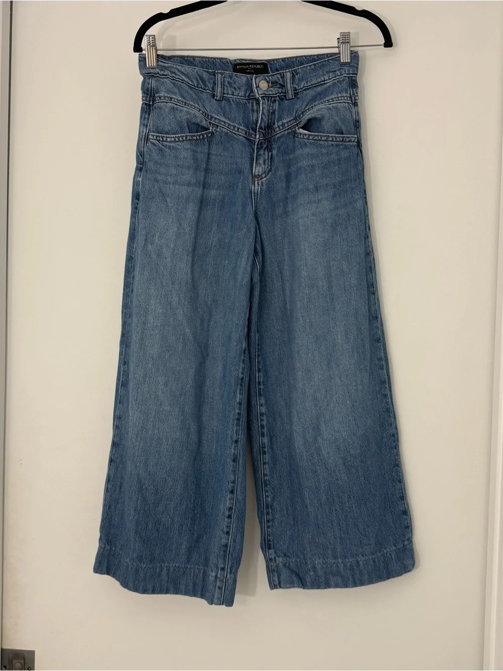 Banana Republic Wide-Leg Cotton & Lyocell Denim Trousers Sz 25 0 Light Vacation